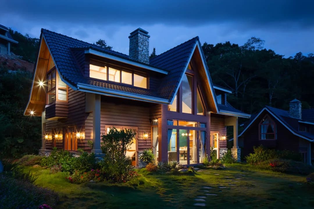 Suburban family home with a landscaped front yard