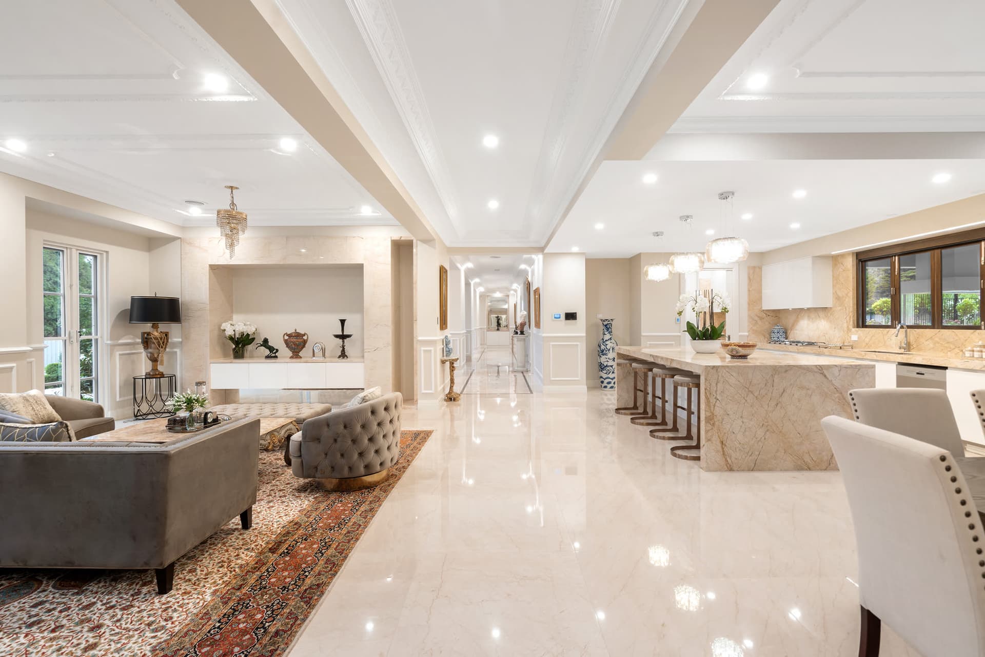 Grand marble living space at 5 Princely Terrace, Templestowe